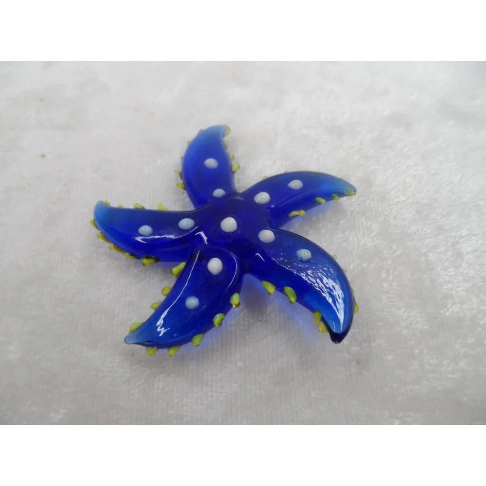 Iridescent Blue Glass Starfish with Small Blue Glass Starfish Set of 2 Coastal - Picture 4 of 7
